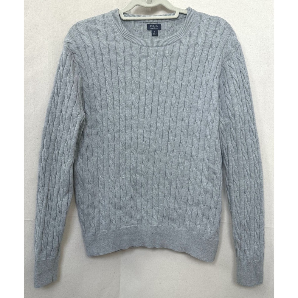 J.Crew Mens S Preppy Minimalist Grey Cotton Cable Knit Crew Neck Sweater BV493